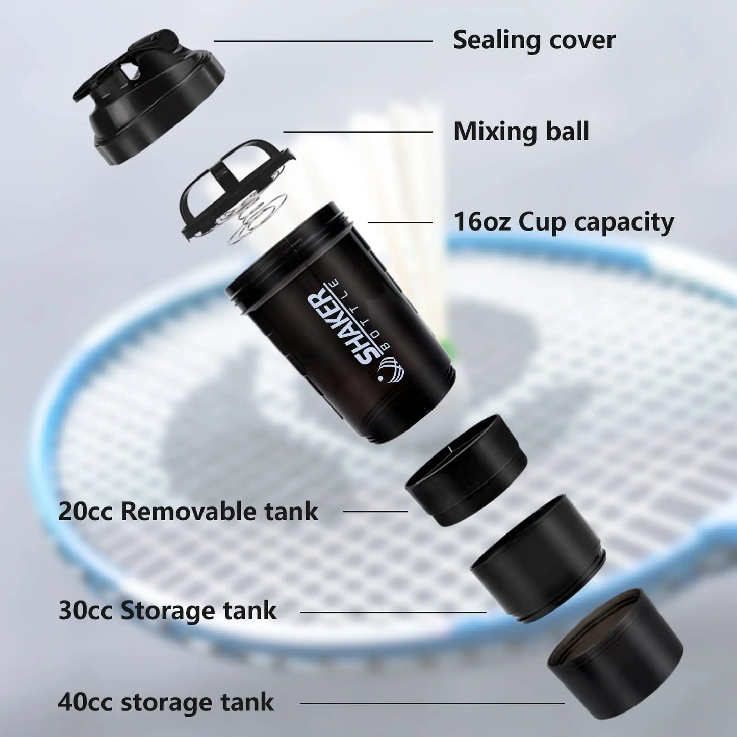 Protein Shaker Bottle 3 Layer Twist Off Shaker Cup