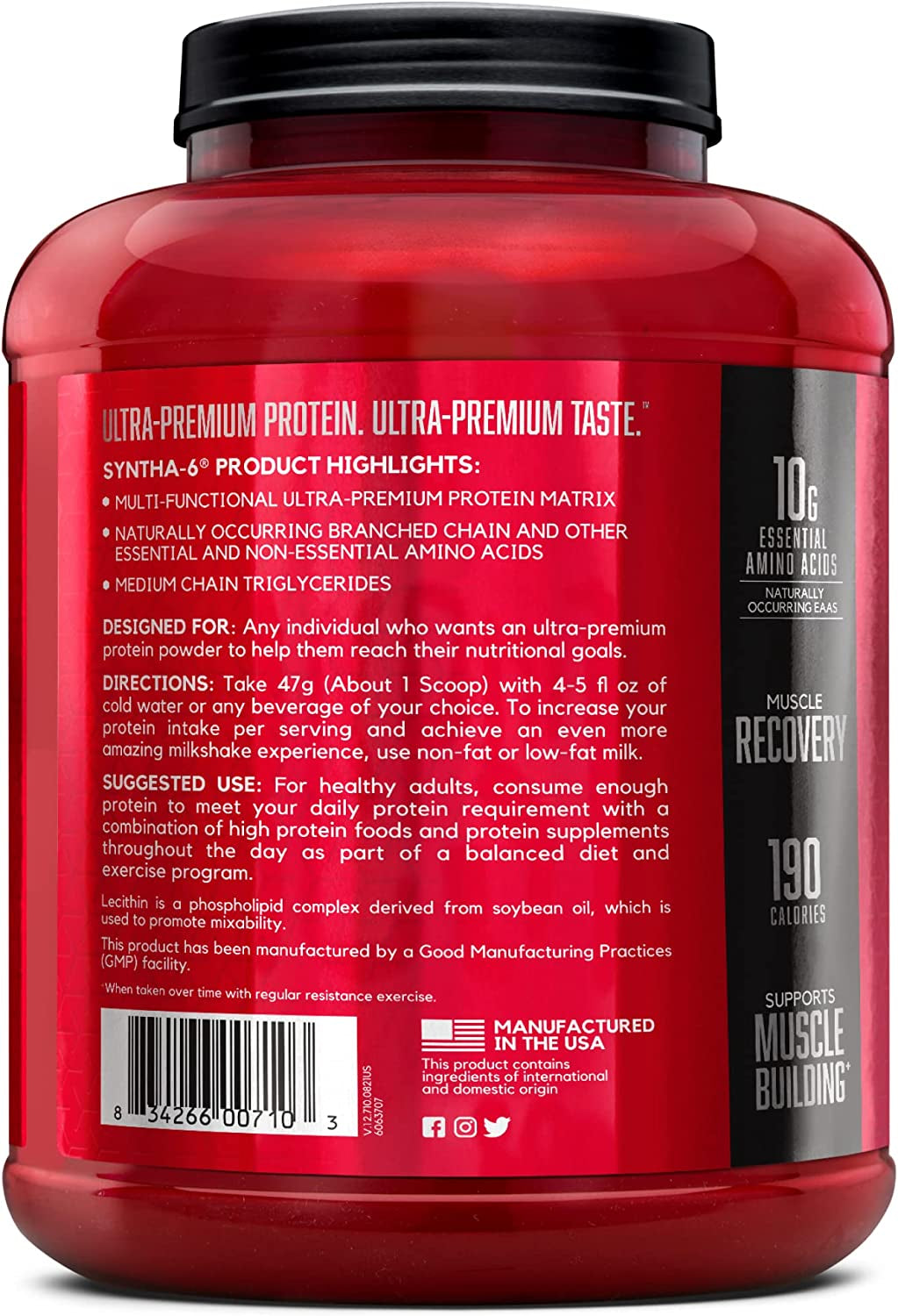 SYNTHA-6 Whey Protein Powder with Micellar Casein, Milk Protein Isolate Powder, Vanilla Ice Cream, 48 Servings (Packaging May Vary)