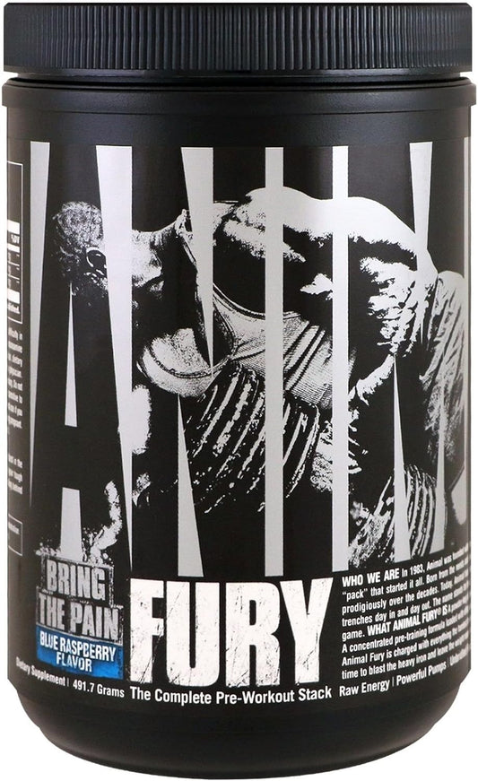 Fury - Pre Workout Powder Supplement for Energy and Focus - 5G BCAA, 350Mg Caffeine Nitric Oxide without Creatine - Powerful Stimulant for Bodybuilders - Blue Raspberry - 30 Servings, 17.3 Oz