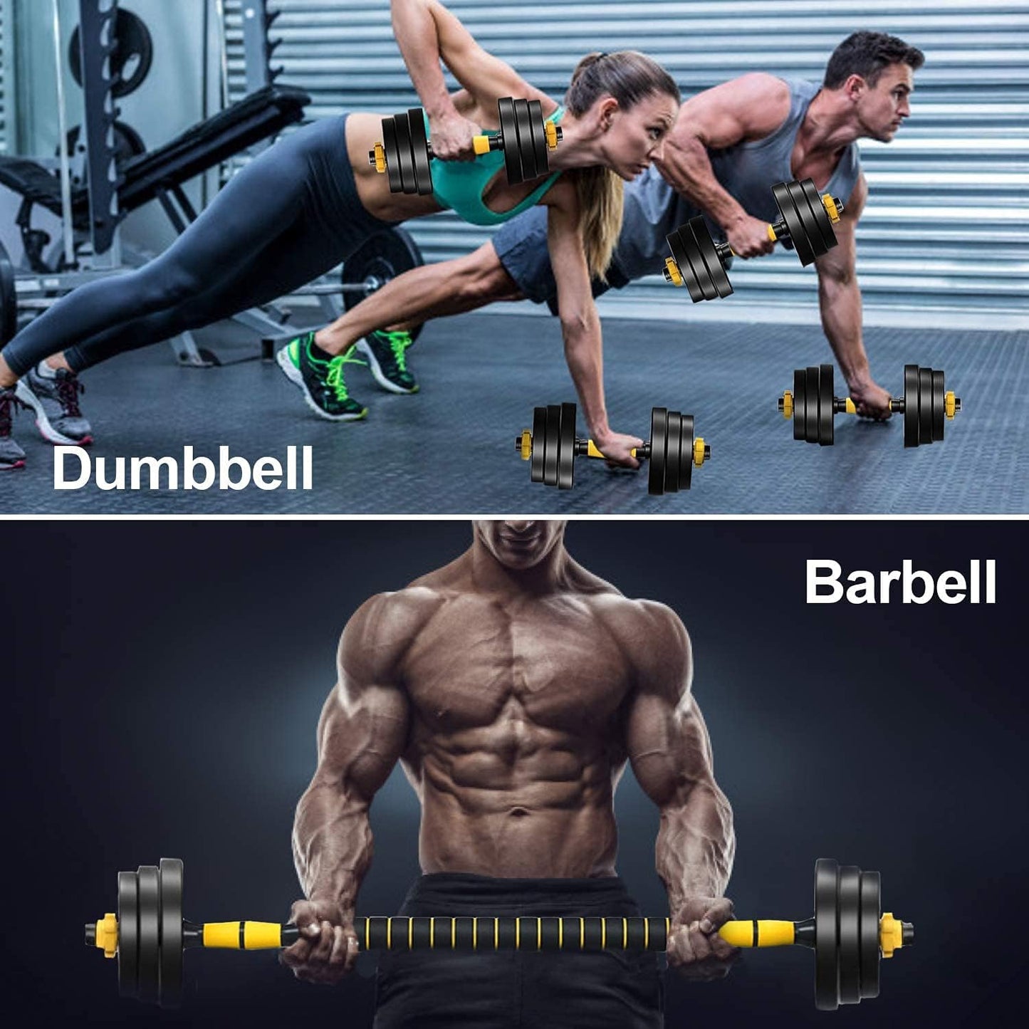 Adjustable Dumbbells Set, 22, 44, 66, 88, 110 Lbs Free Weight Set, 2 in 1 Dumbbell Barbell Lifting Set with Connector for Women Men Home Gym Workout Fitness