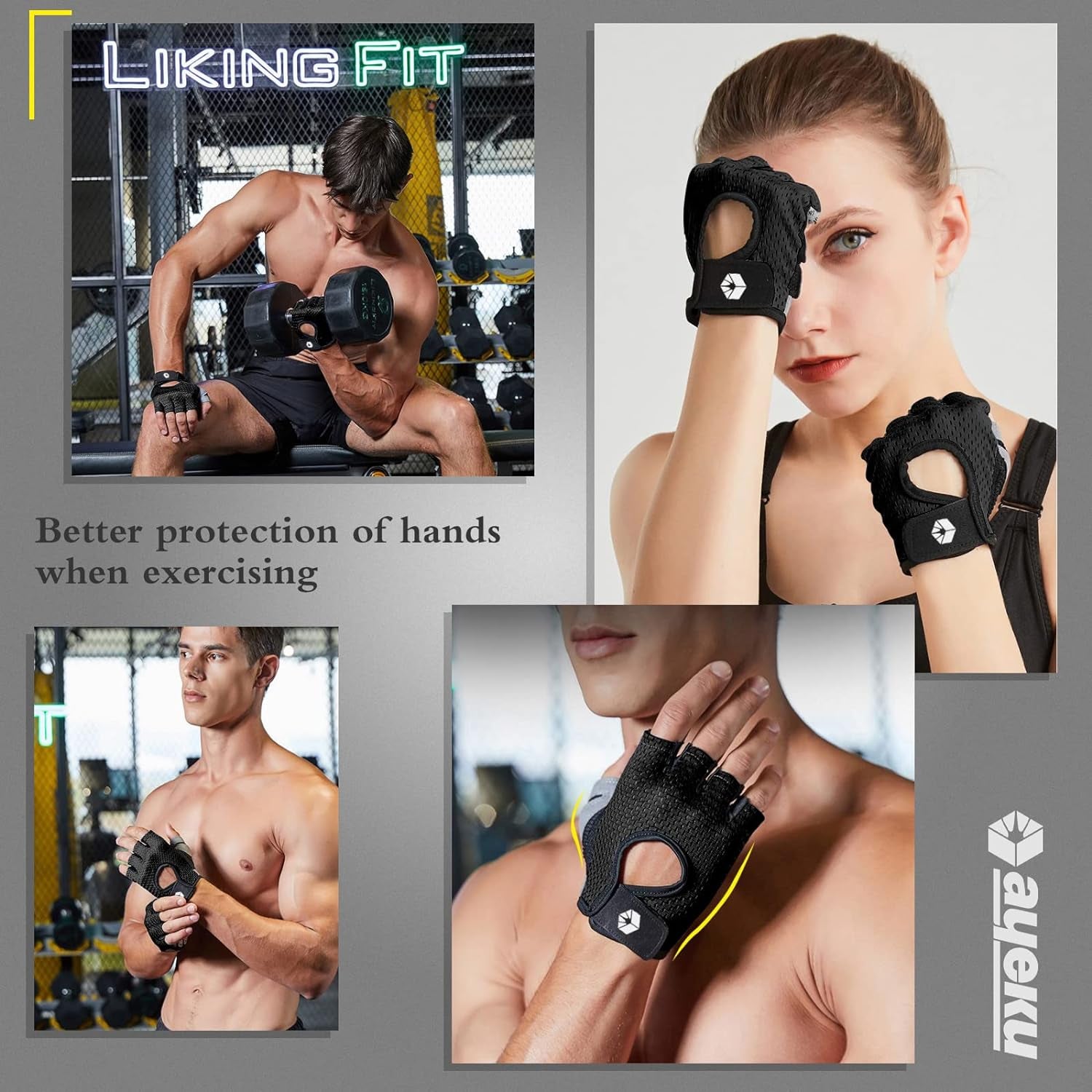 Workout Gloves for Men & Women Gym Exercise Gloves Fingerless Gloves Full Palm Protection, Breathable & Non-Slip