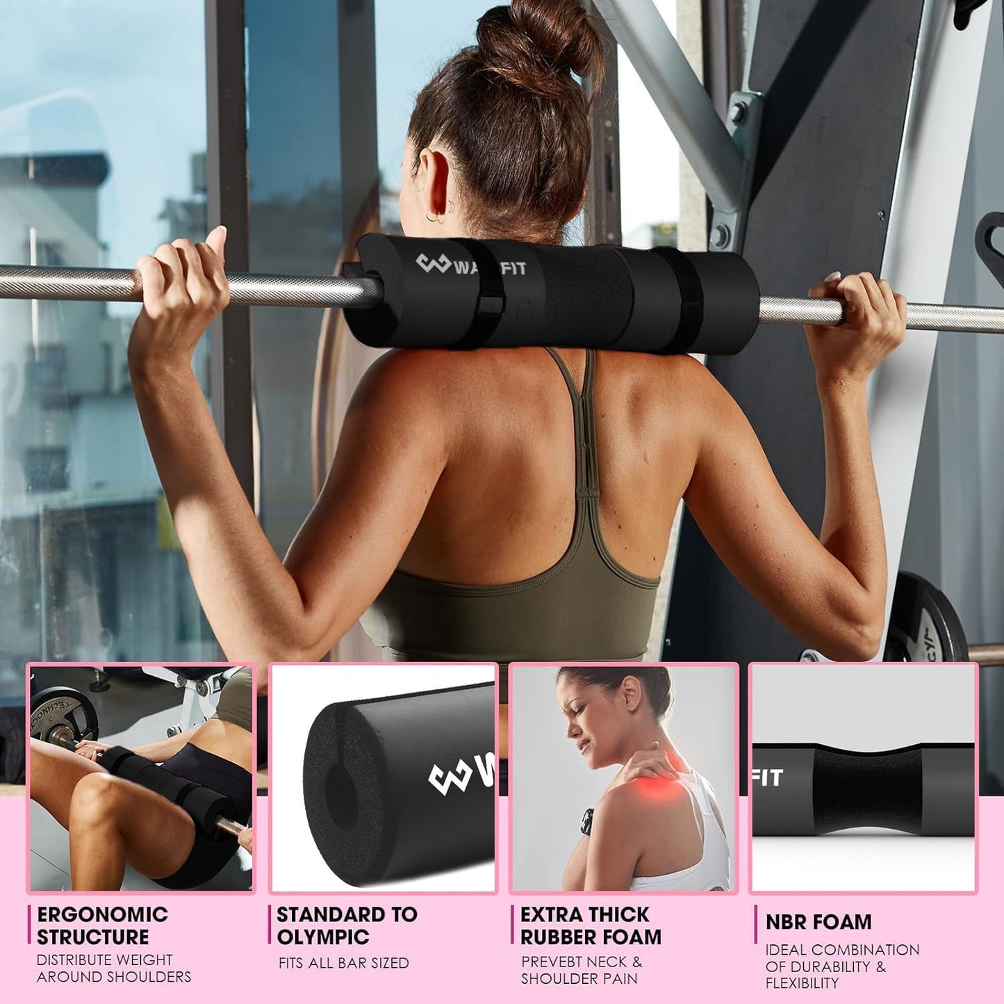 Gym Barbell Pad Set for Women and Men Gym Equipment, Barbell Pad Gym Essentials Women, Gym Accessories for Women with Barbell Pad, Resistance Bands, Ankle Safety Straps, Lifting Strap and Carry Bag